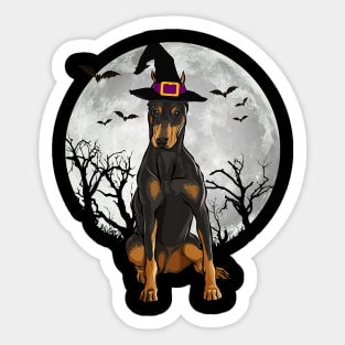 Scary Doberman Pinscher Dog Witch Hat Halloween Sticker